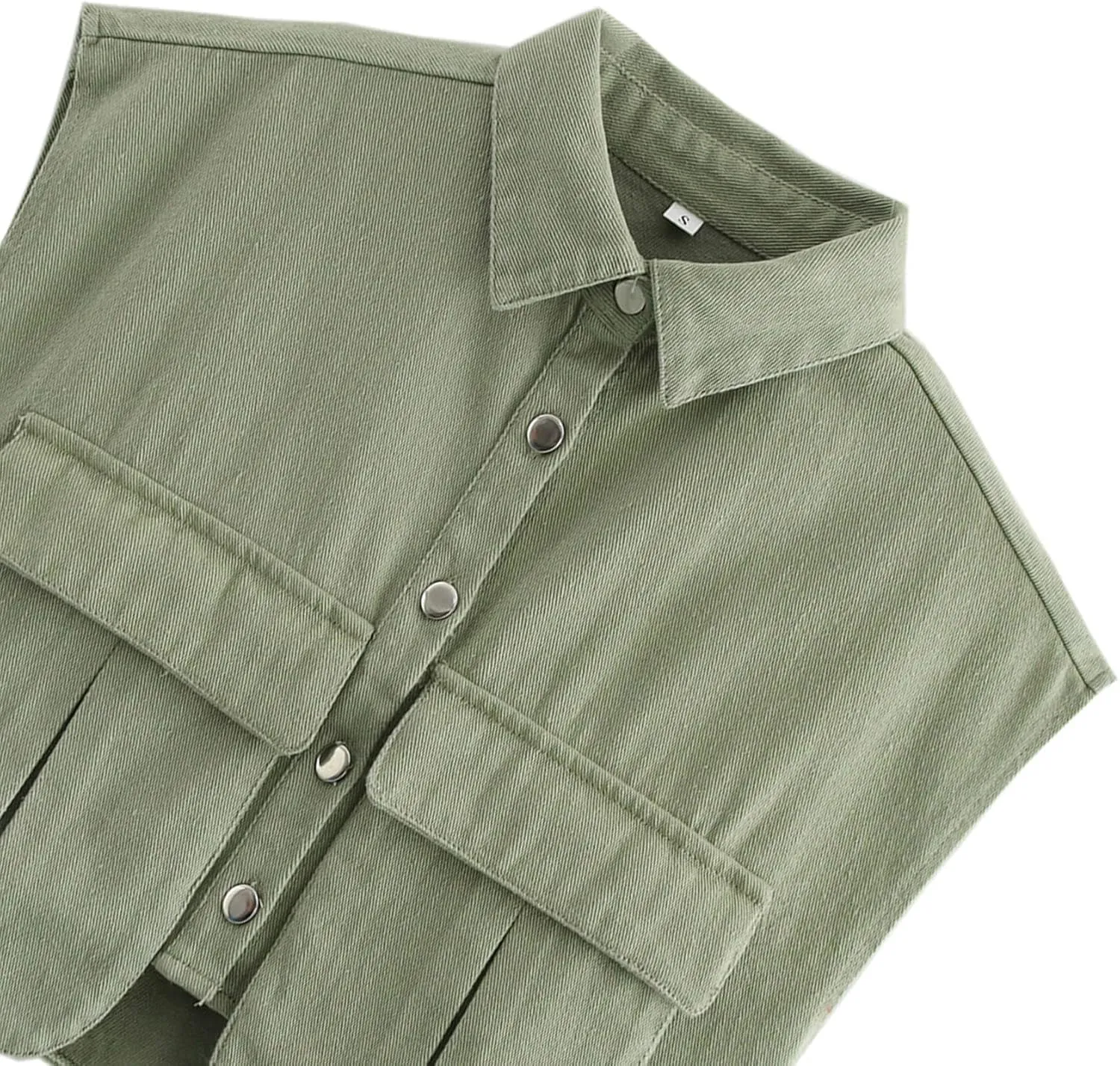 Denim Vest Women Button Down Polo Neck Cropped Loose Sleeveless Shirt Top Jean Jacket Coat with Pockets