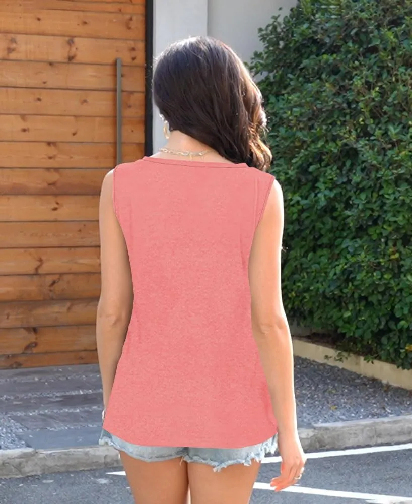 Disamer Summer Tank Tops for Women 2025 Trendy Spring Fashion Cute Printed Loose Fit Workout V Neck Sleeveless Shirts
