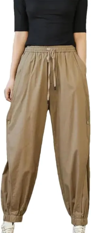 Disimlarl Women Casual Harem Pants Elastic Waist Loose Pants High Waist Ankle-Length Cotton Pants