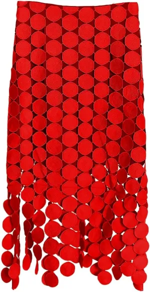 ebossy Women Flowy Polka Dot Fringe Long Skirt High Waist A Line Tassel Trim Cocktail Party Midi Skirt
