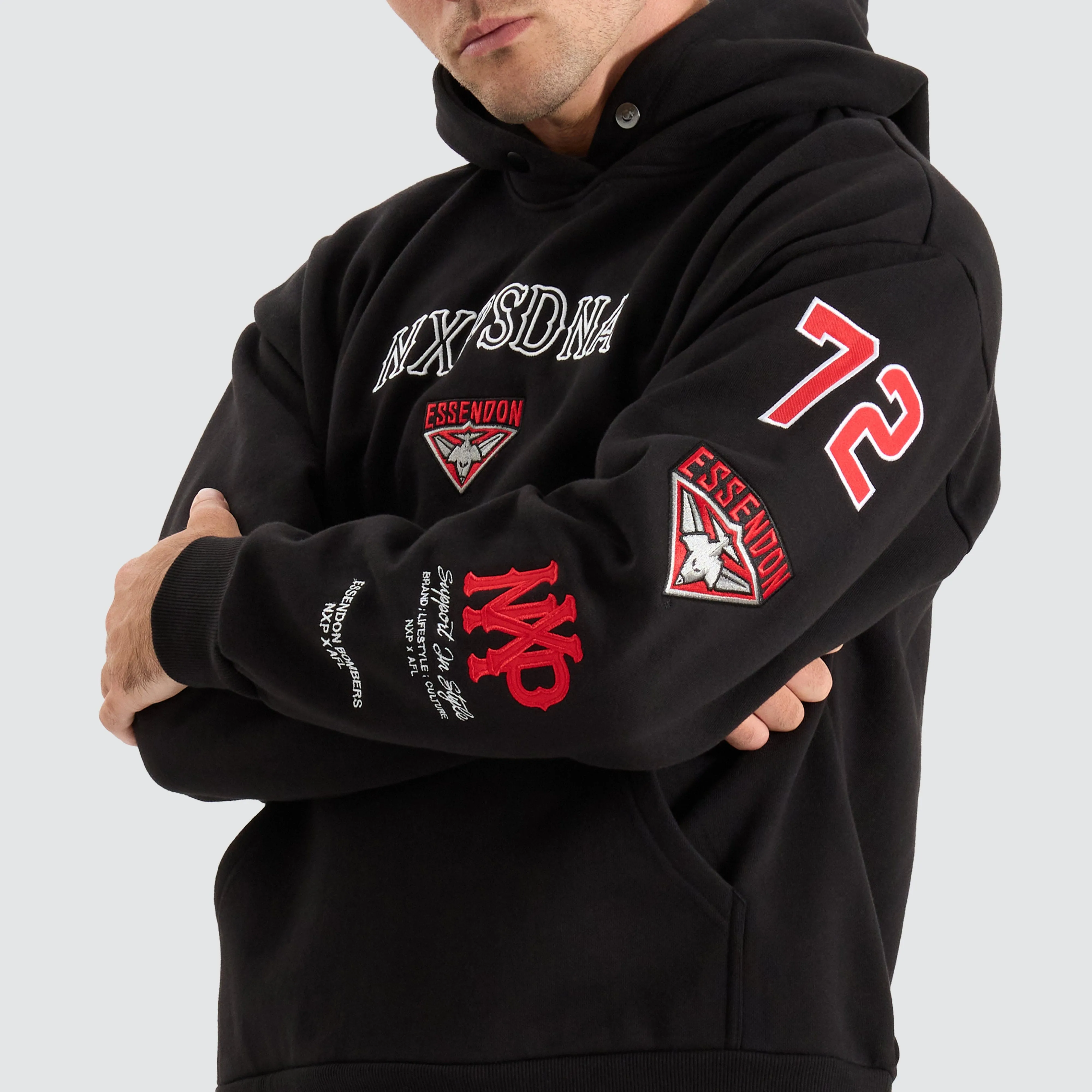 Essendon Bombers AFL Box Fit Hoodie Jet Black