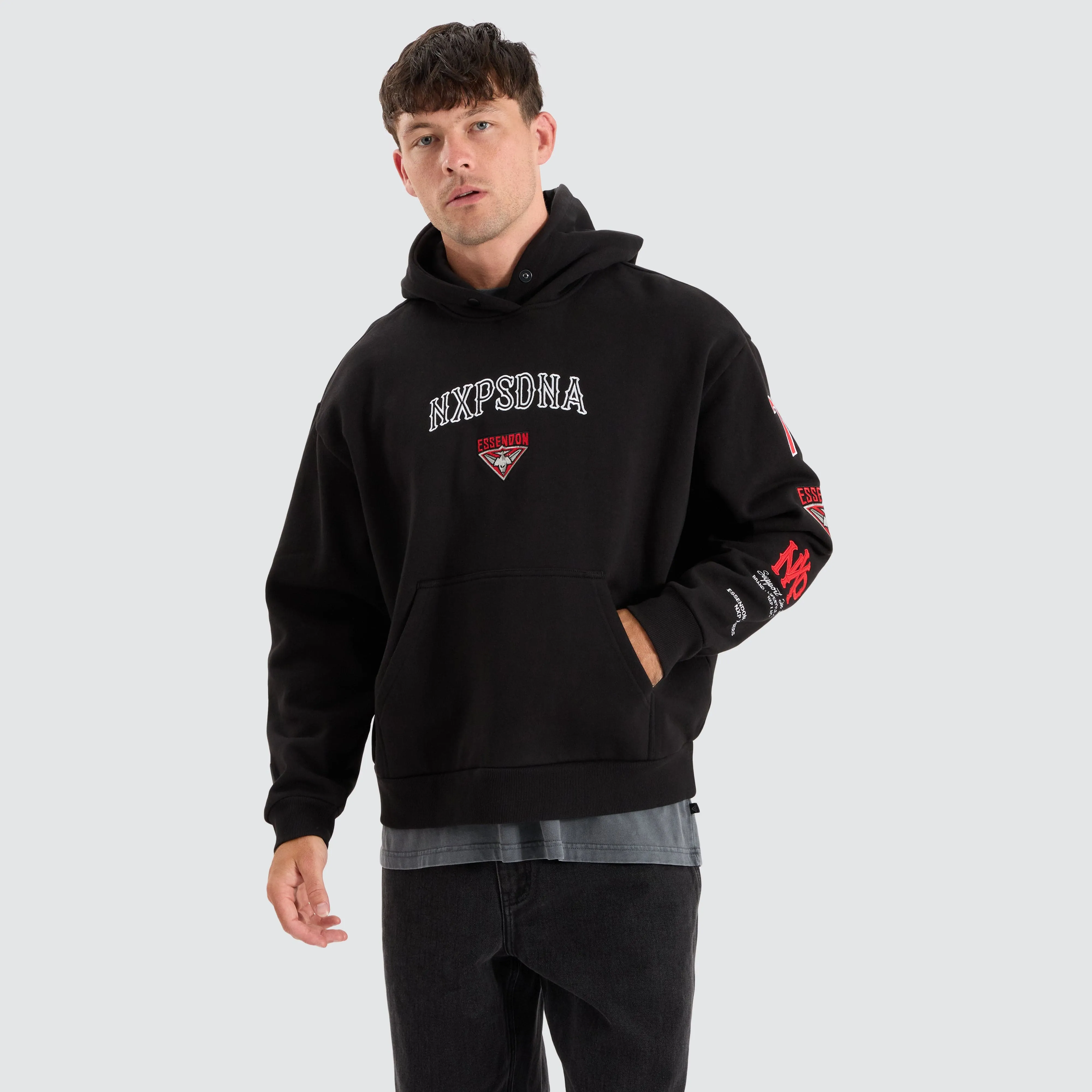 Essendon Bombers AFL Box Fit Hoodie Jet Black