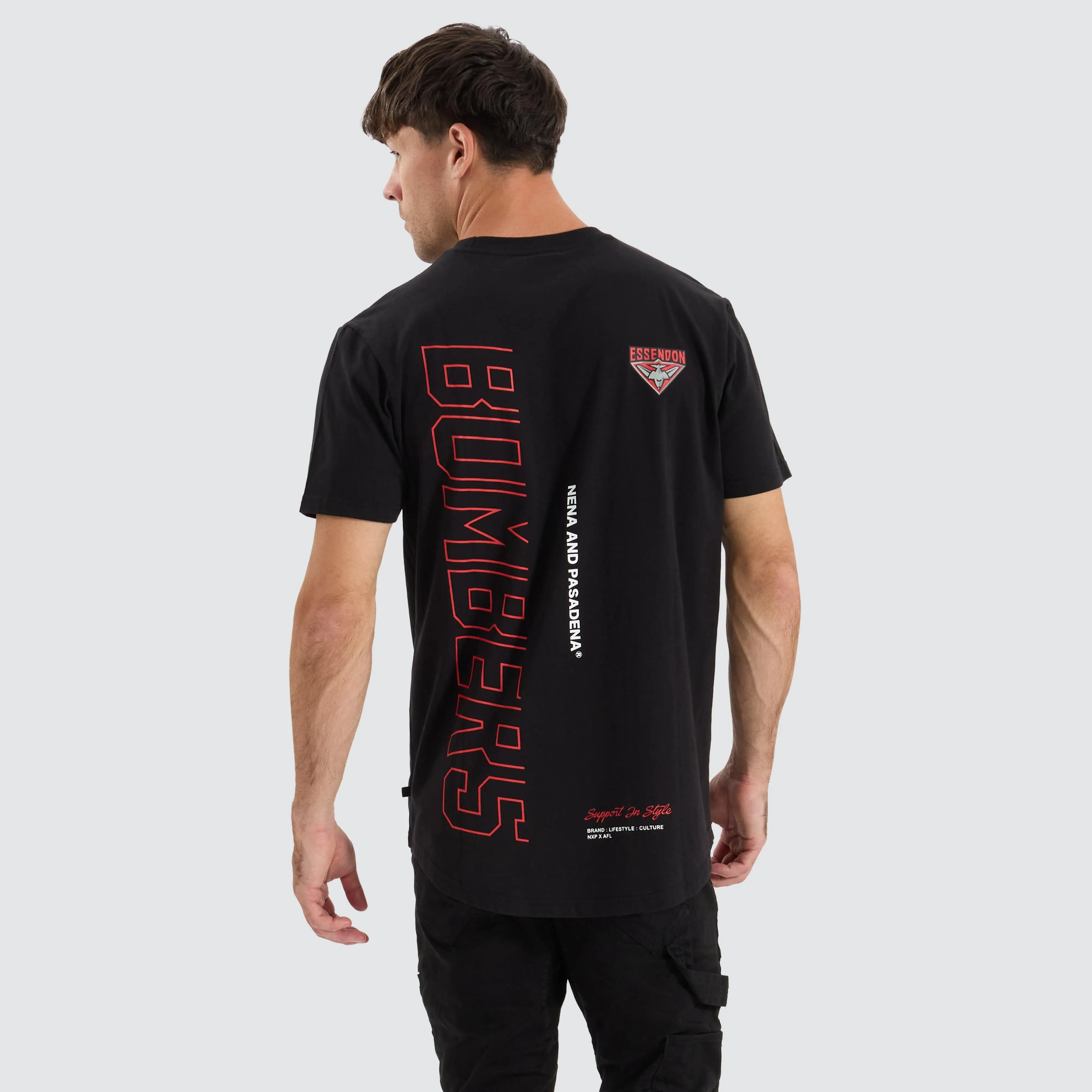 Essendon Bombers AFL Dual Curved Tee Jet Black