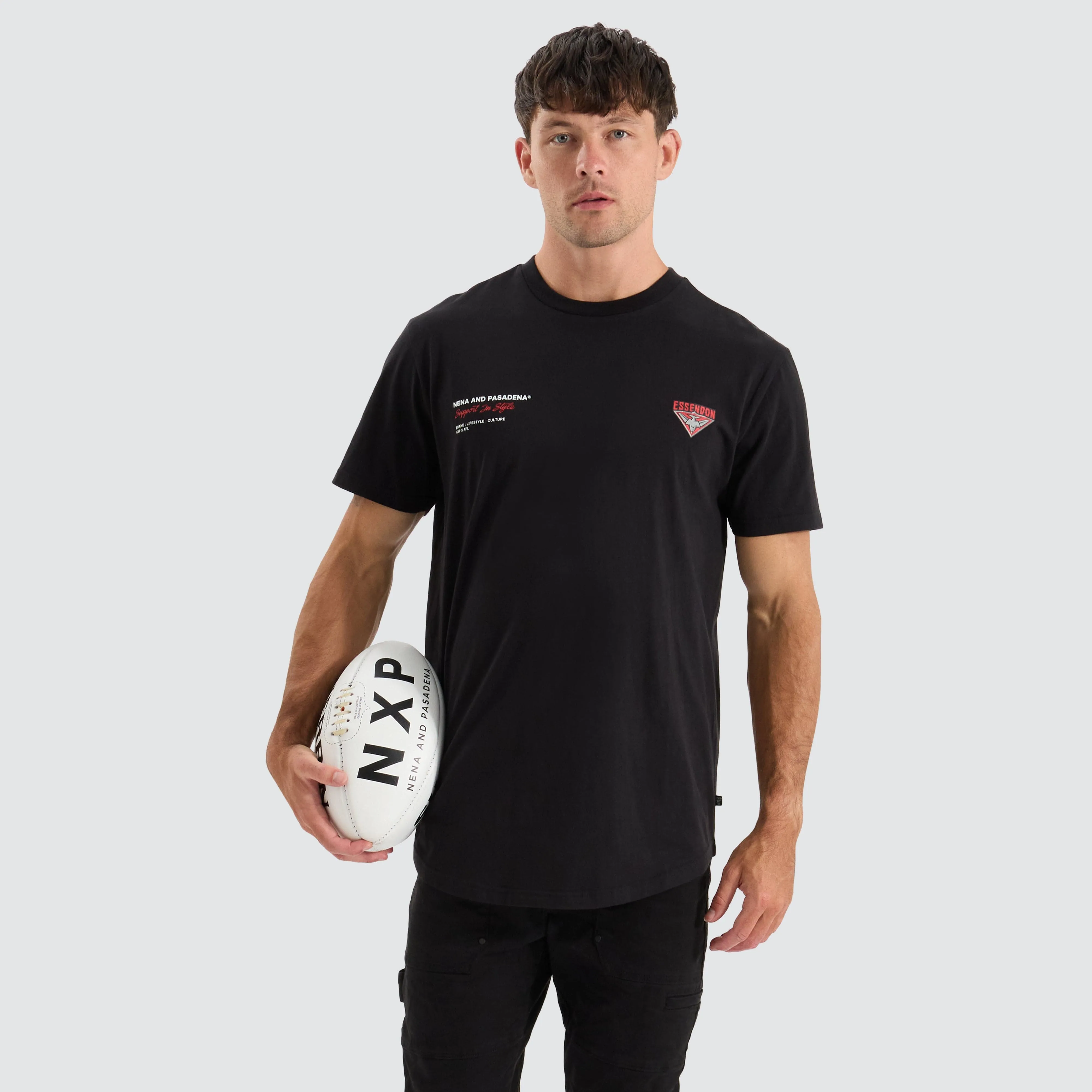 Essendon Bombers AFL Dual Curved Tee Jet Black
