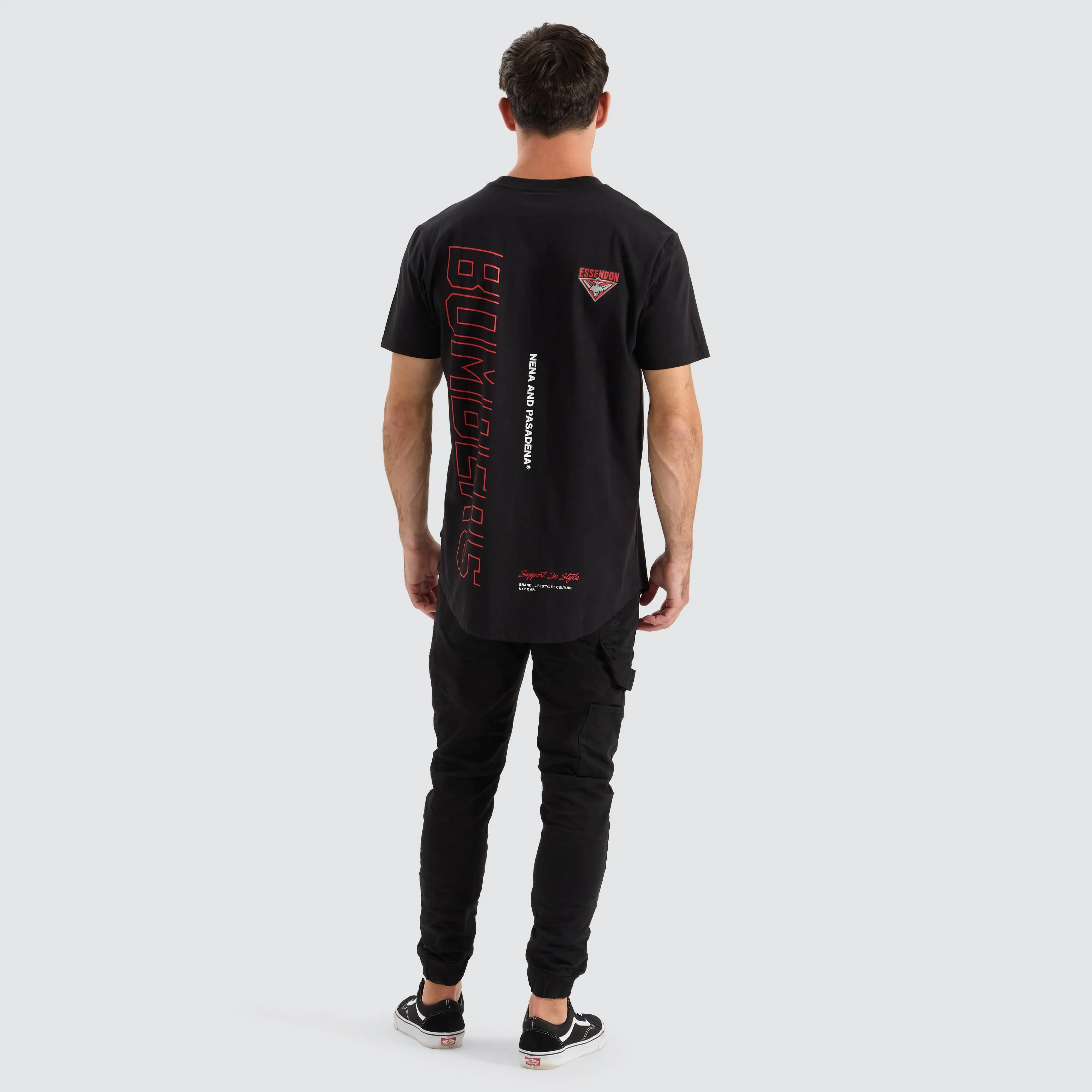 Essendon Bombers AFL Dual Curved Tee Jet Black