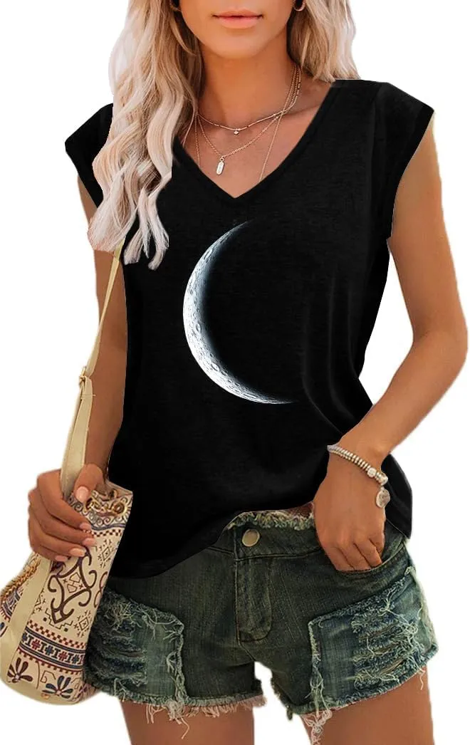 ETCYY NEW Womens Summer Tops Trendy V Neck Tank Tops Tie Dye Sleeveless Cute Printed Loose Fit