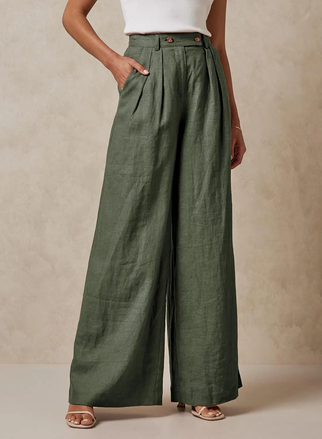 EVALESS Wide Leg Linen Pants for Women 2024 Summer Casual Elastic High Waisted Palazzo Pants Flowy Trousers with Pockets