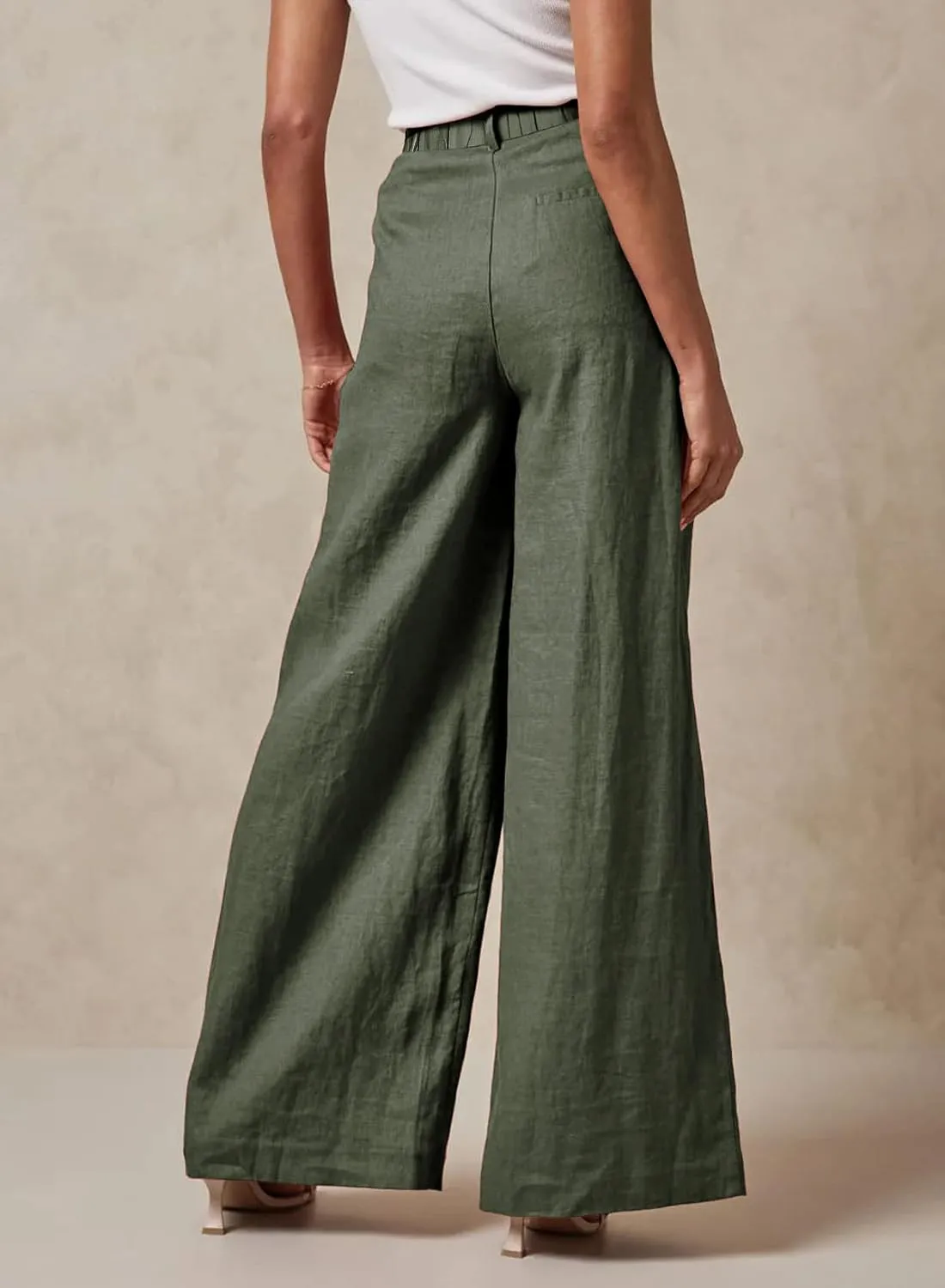 EVALESS Wide Leg Linen Pants for Women 2024 Summer Casual Elastic High Waisted Palazzo Pants Flowy Trousers with Pockets