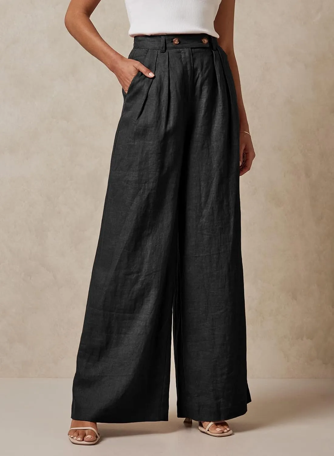 EVALESS Wide Leg Linen Pants for Women 2024 Summer Casual Elastic High Waisted Palazzo Pants Flowy Trousers with Pockets