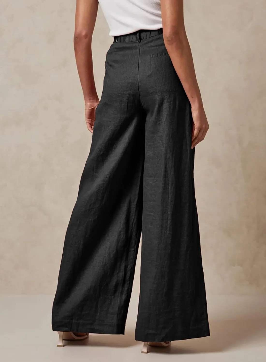 EVALESS Wide Leg Linen Pants for Women 2024 Summer Casual Elastic High Waisted Palazzo Pants Flowy Trousers with Pockets