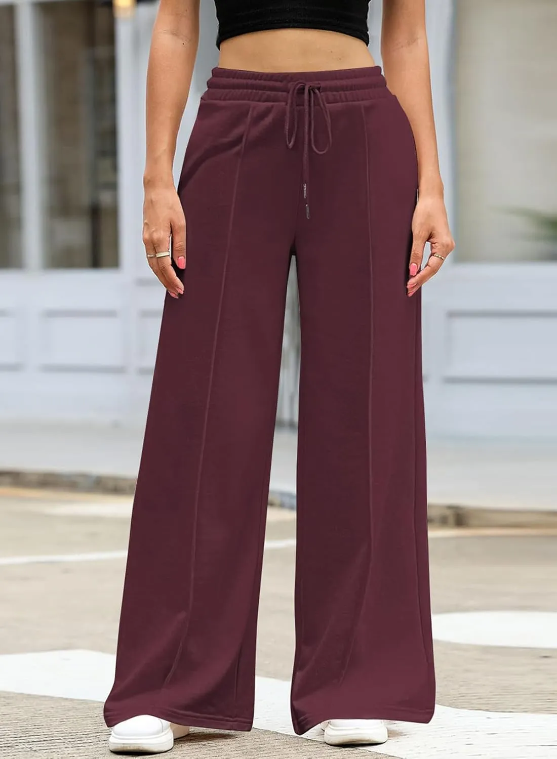 EVALESS Womens High Waisted Baggy Drawstring Sweatpants Casual Wide Leg Pants Long Trouser Slacks with Pockets