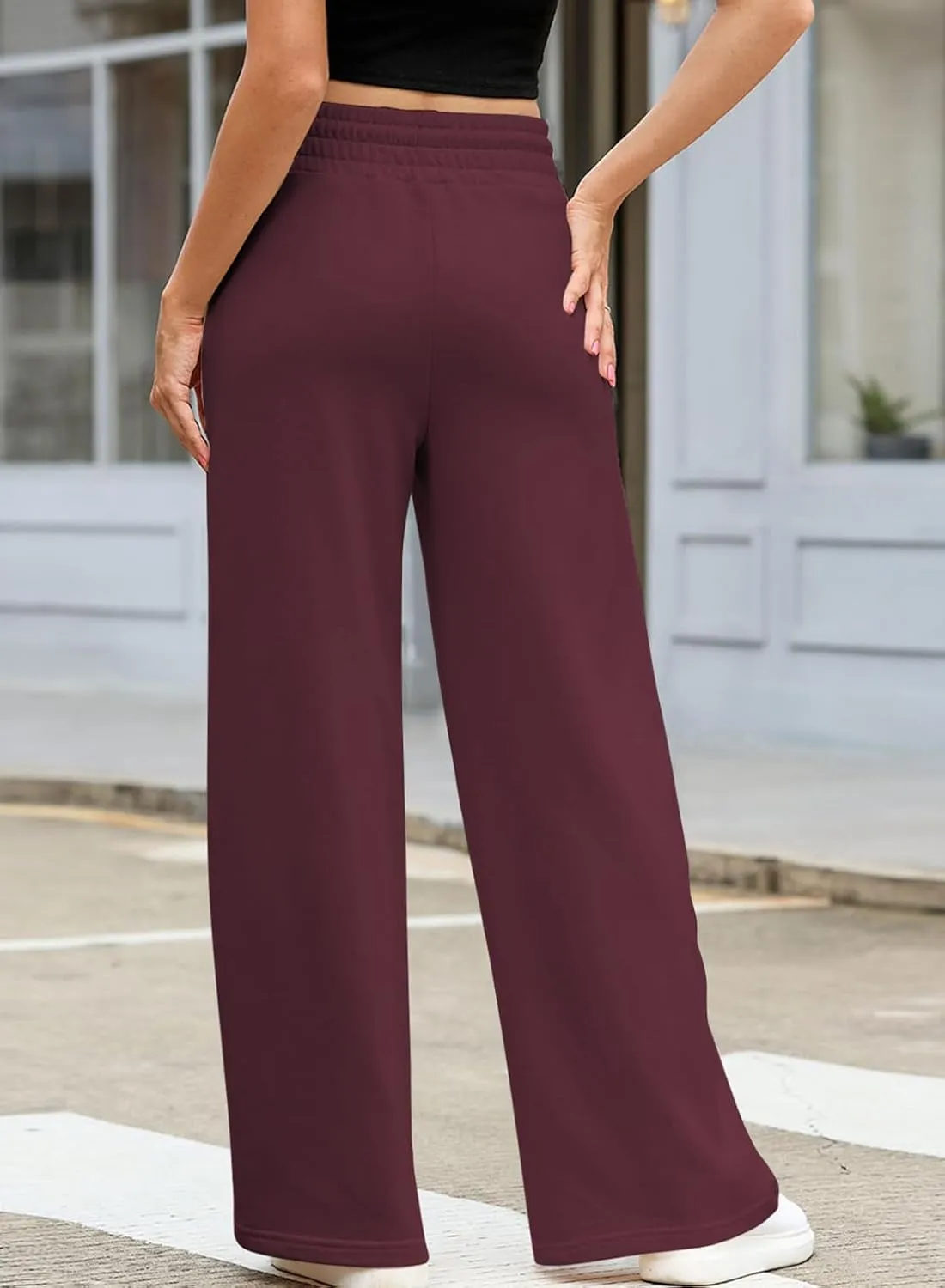 EVALESS Womens High Waisted Baggy Drawstring Sweatpants Casual Wide Leg Pants Long Trouser Slacks with Pockets