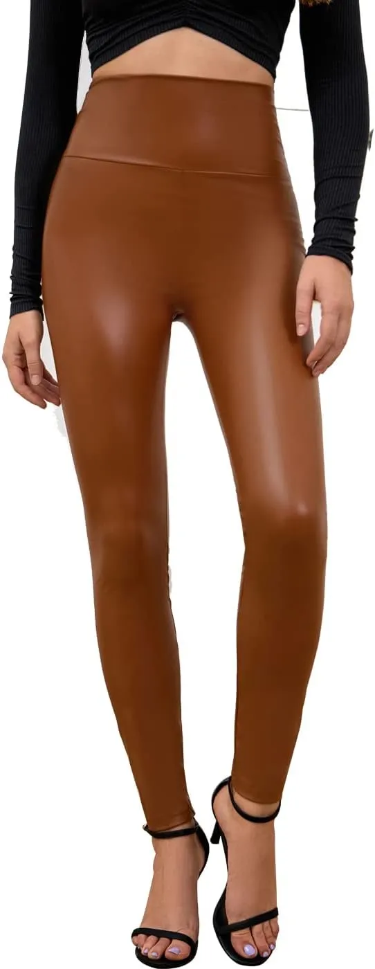 Everbellus Sexy Womens Faux Leather High Waisted Leggings