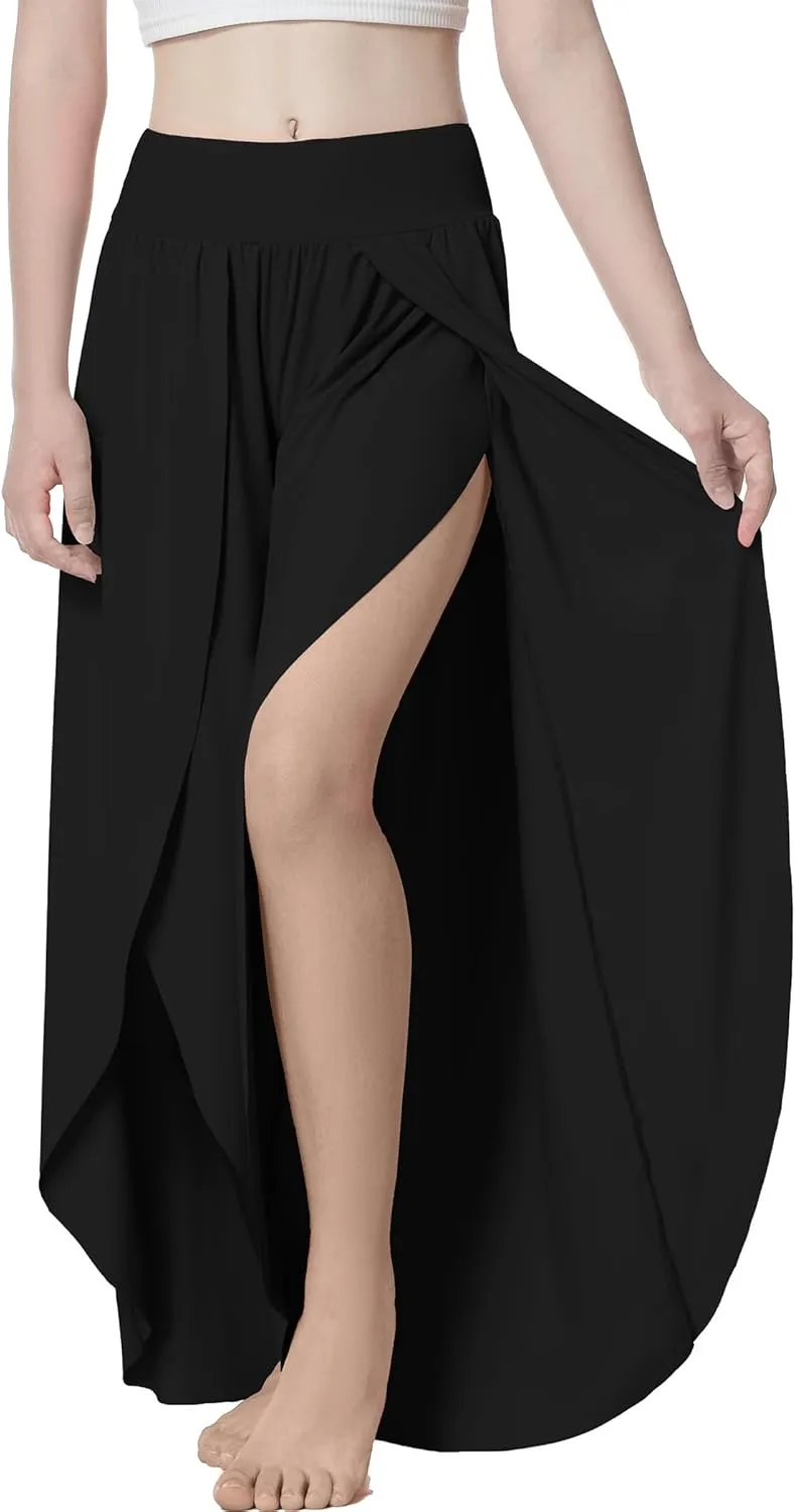 EXARUS Girls Flowy Pants Dance Palazzo Wide Leg Split High Waisted Trousers Casual for Kids 6-12Y