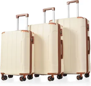 Expandable 3-Piece Luggage Set for Hassle-Free Travel, Durable Hard Shell Design, Includes 20/24/28 Inch Suitcases in Brown