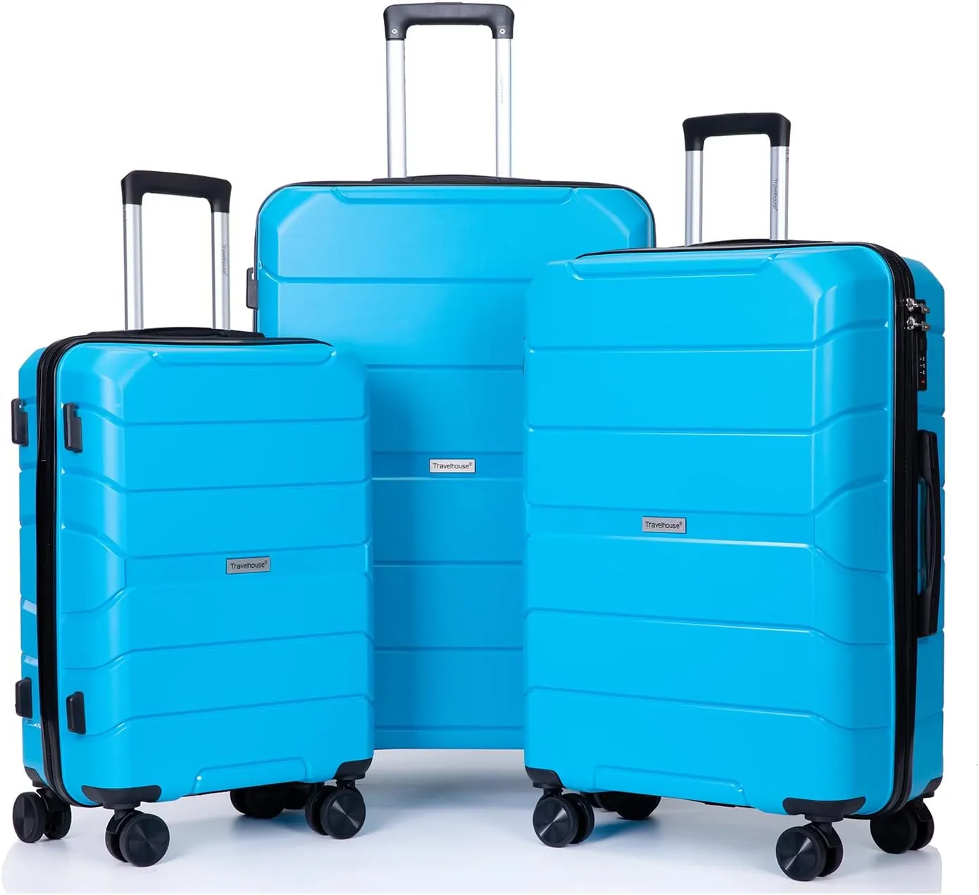 Expandable Hard Shell Luggage Sets with Spinner Wheels - 100% PP 3 Piece Suitcase Set - for Hassle-Free Travel (Light Blue)