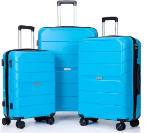 Expandable Hard Shell Luggage Sets with Spinner Wheels - 100% PP 3 Piece Suitcase Set - for Hassle-Free Travel (Light Blue)
