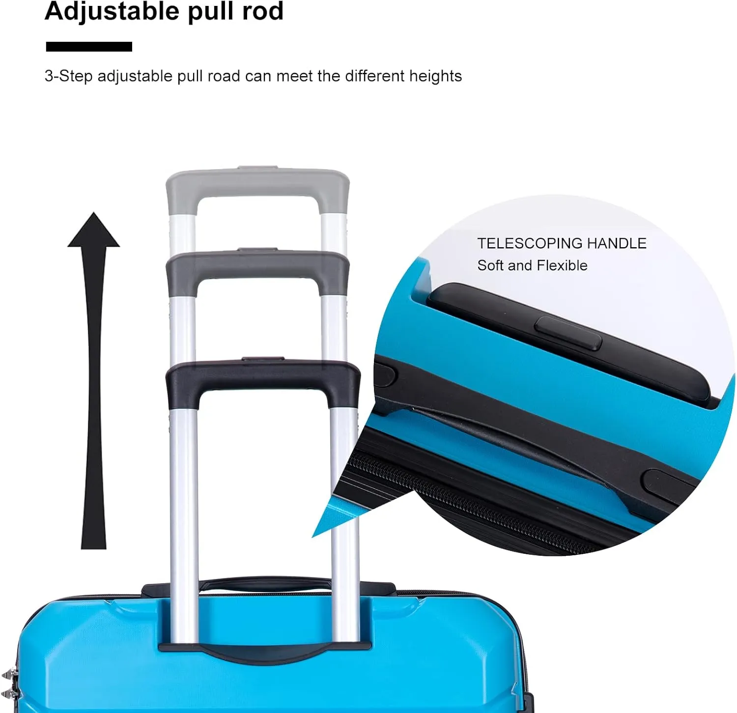 Expandable Hard Shell Luggage Sets with Spinner Wheels - 100% PP 3 Piece Suitcase Set - for Hassle-Free Travel (Light Blue)