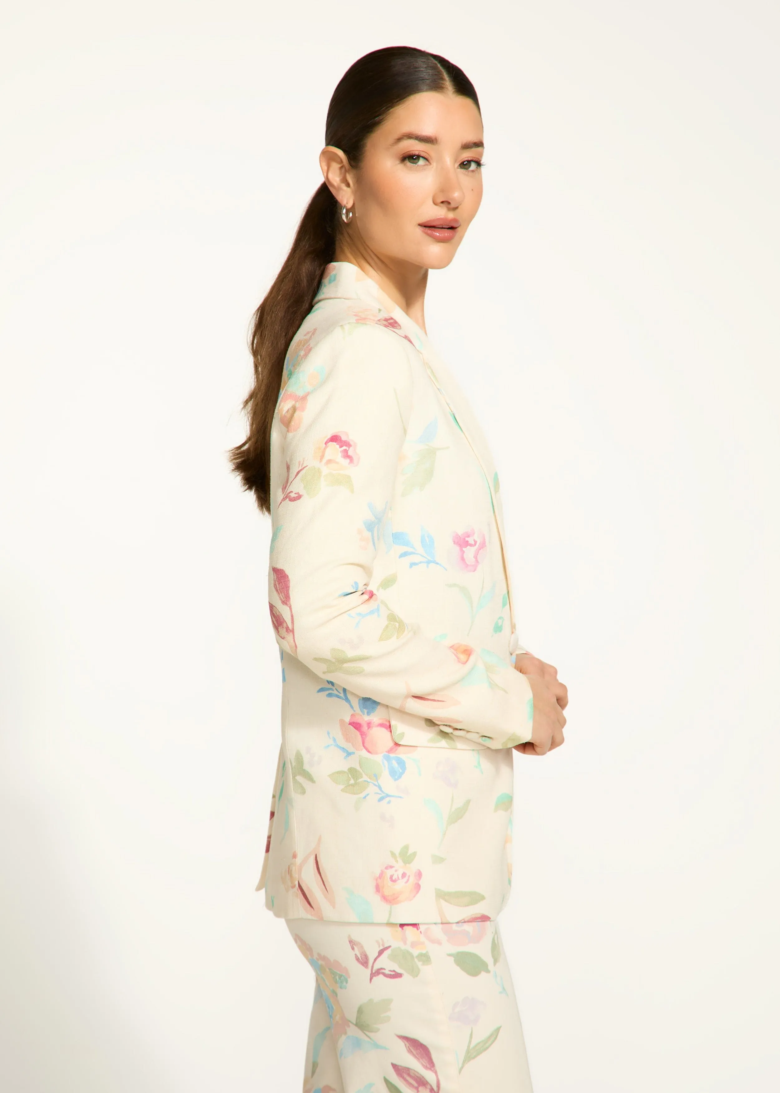French Dressing Jeans Textured Printed Linen Blazer - 1624989