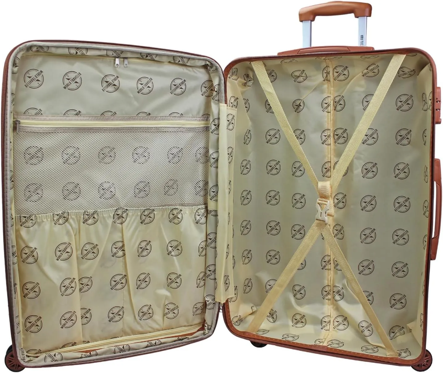 French Fabulous Europe 28-Inch Expandable Spinner Luggage with TSA Lock - Brown - Polycarbonate Shell, TSA Lock, Expands 2 Inches, 360 Spinner Wheels, Push-Button Handle
