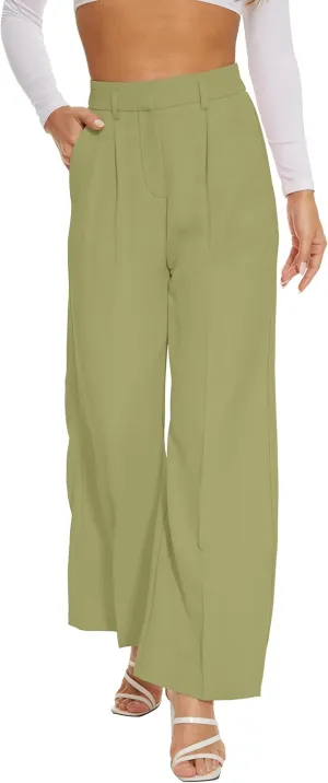 FUNYYZO Women Suit Pants Wide Leg Pants High Elastic Waisted in The Back Business Work Trousers Long Straight