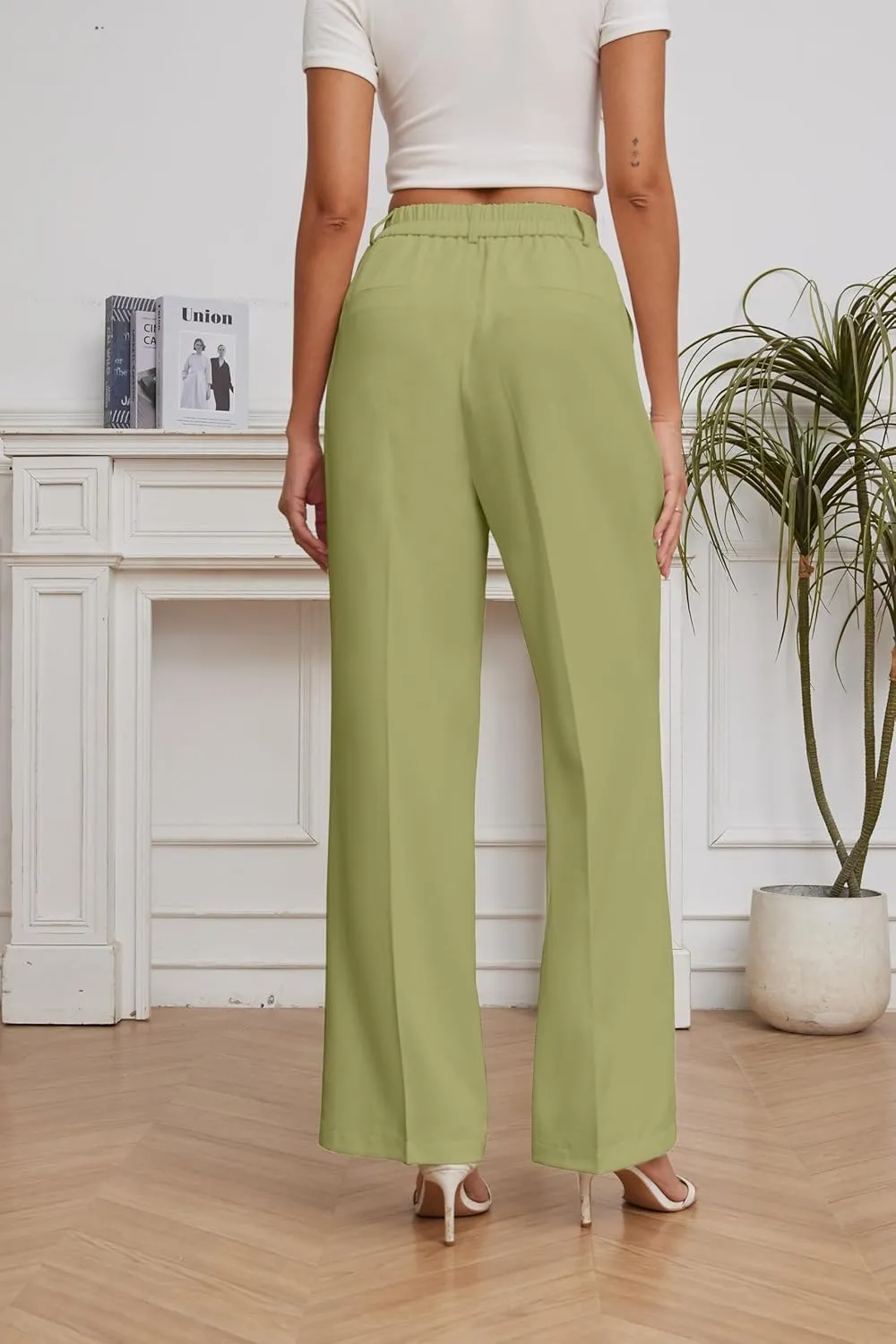 FUNYYZO Women Suit Pants Wide Leg Pants High Elastic Waisted in The Back Business Work Trousers Long Straight
