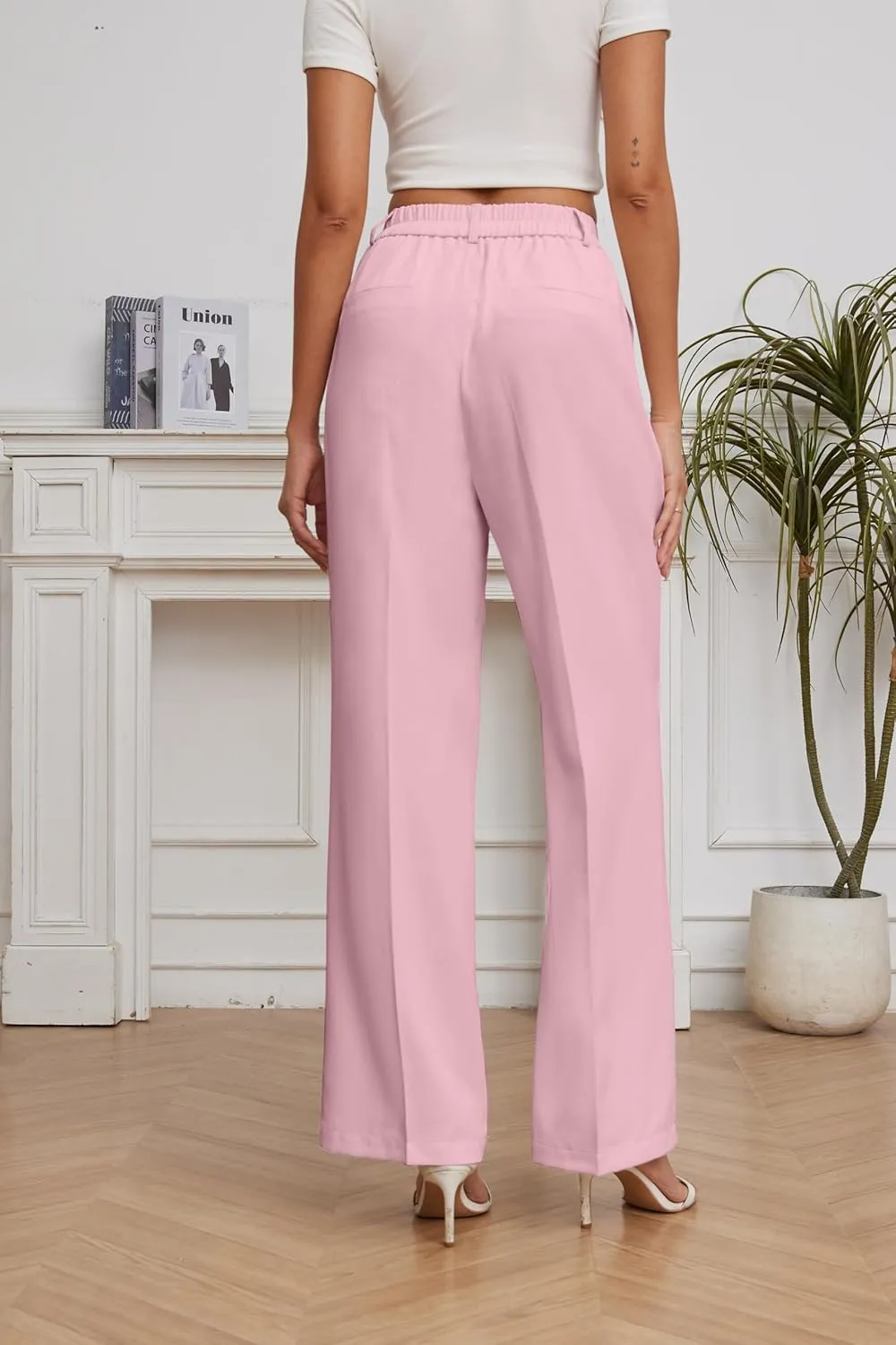 FUNYYZO Women Suit Pants Wide Leg Pants High Elastic Waisted in The Back Business Work Trousers Long Straight