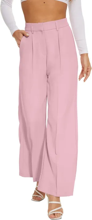 FUNYYZO Women Suit Pants Wide Leg Pants High Elastic Waisted in The Back Business Work Trousers Long Straight