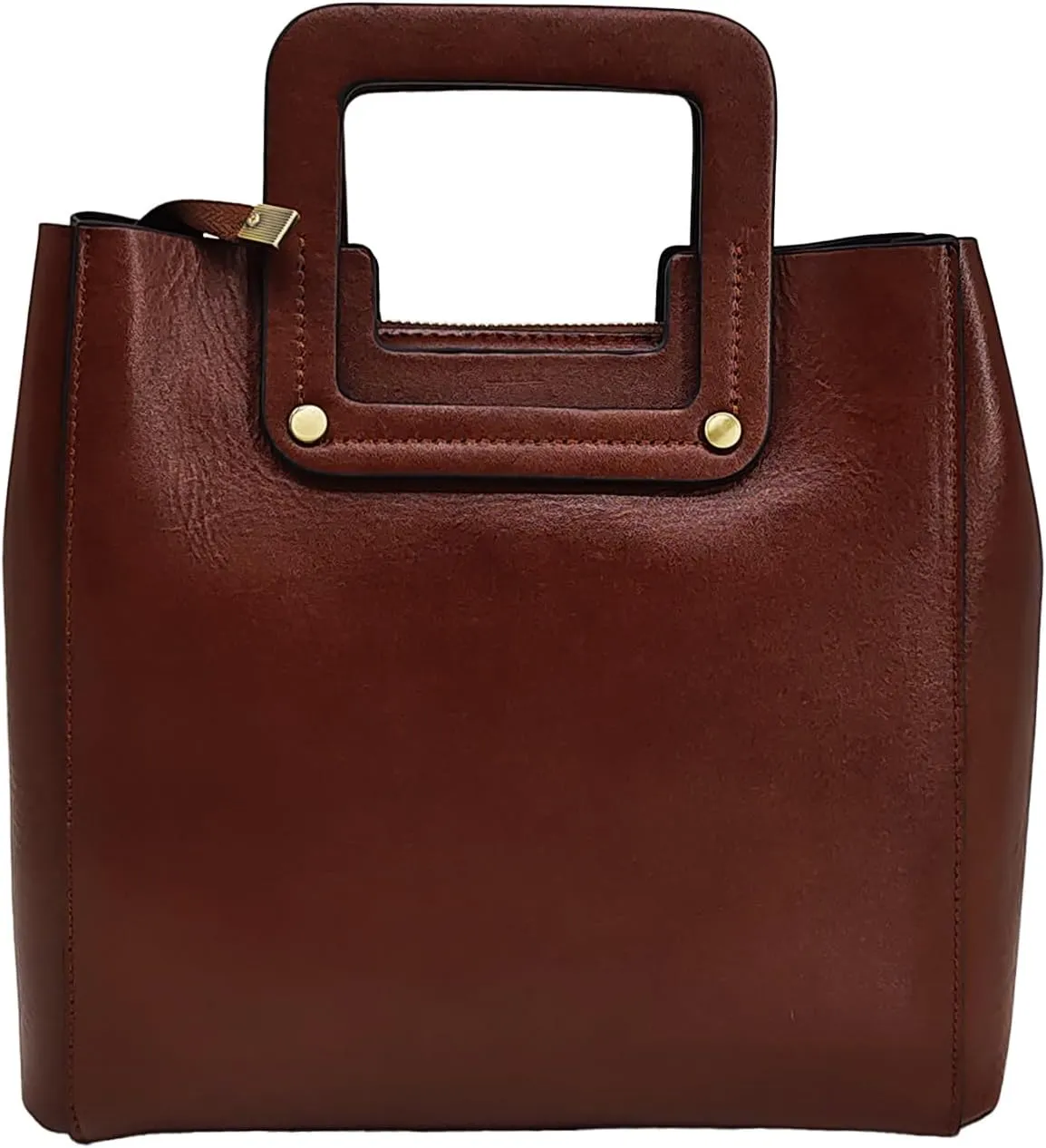 Genuine Leather Women's Bucket Bag with Square Handle Detachable Shoulder Strap Premium Fashion Purse