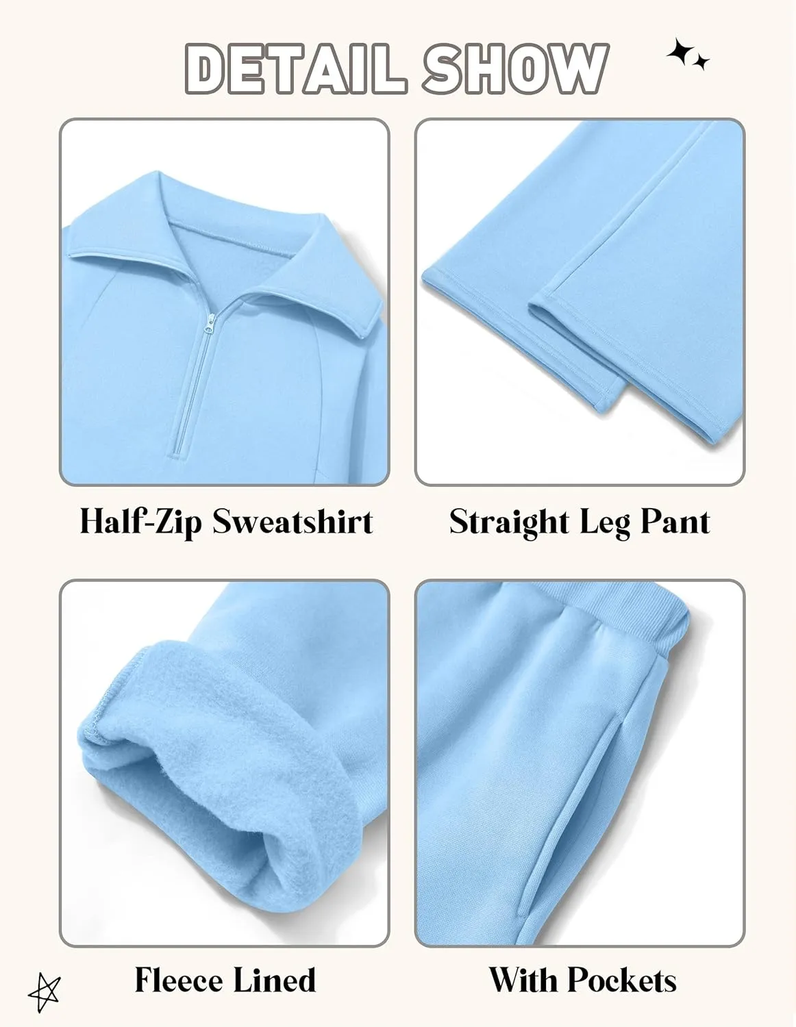 Girls Clothes 7-14Y Solid Color Half Zip Pullover Sweatshirt Fleece Lined Kids Sweatpants