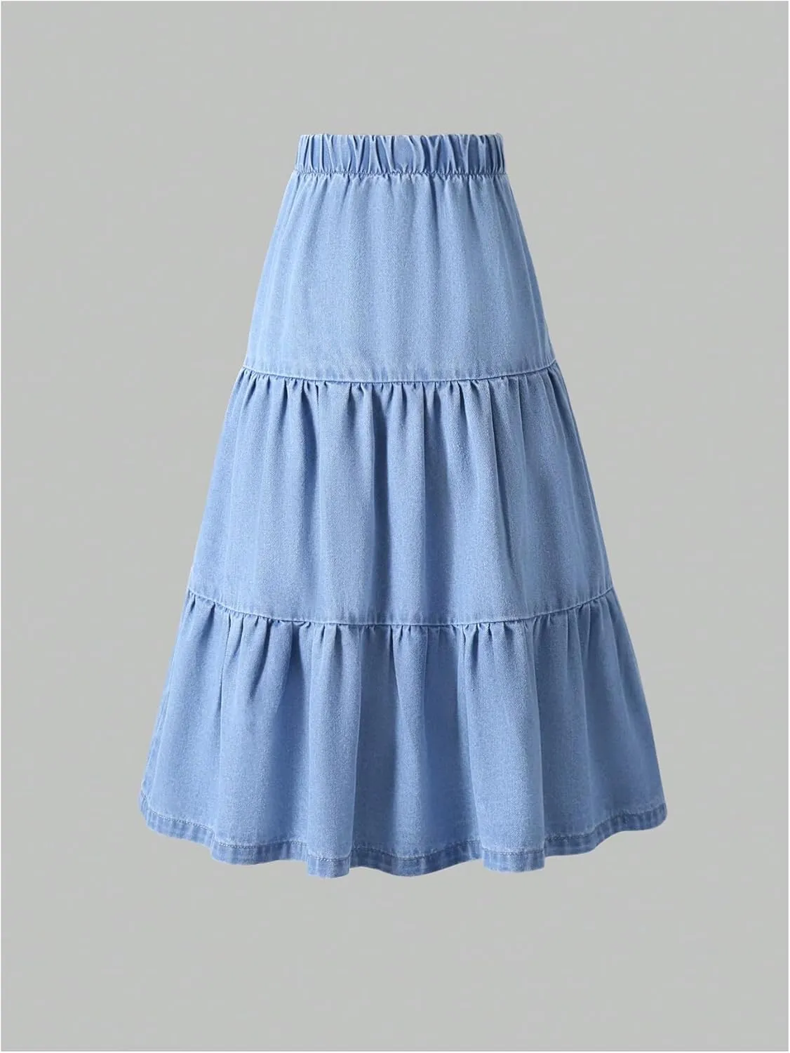 GORGLITTER Girl's Ruffle Denim Skirt High Waisted A Line Midi Jean Skirts