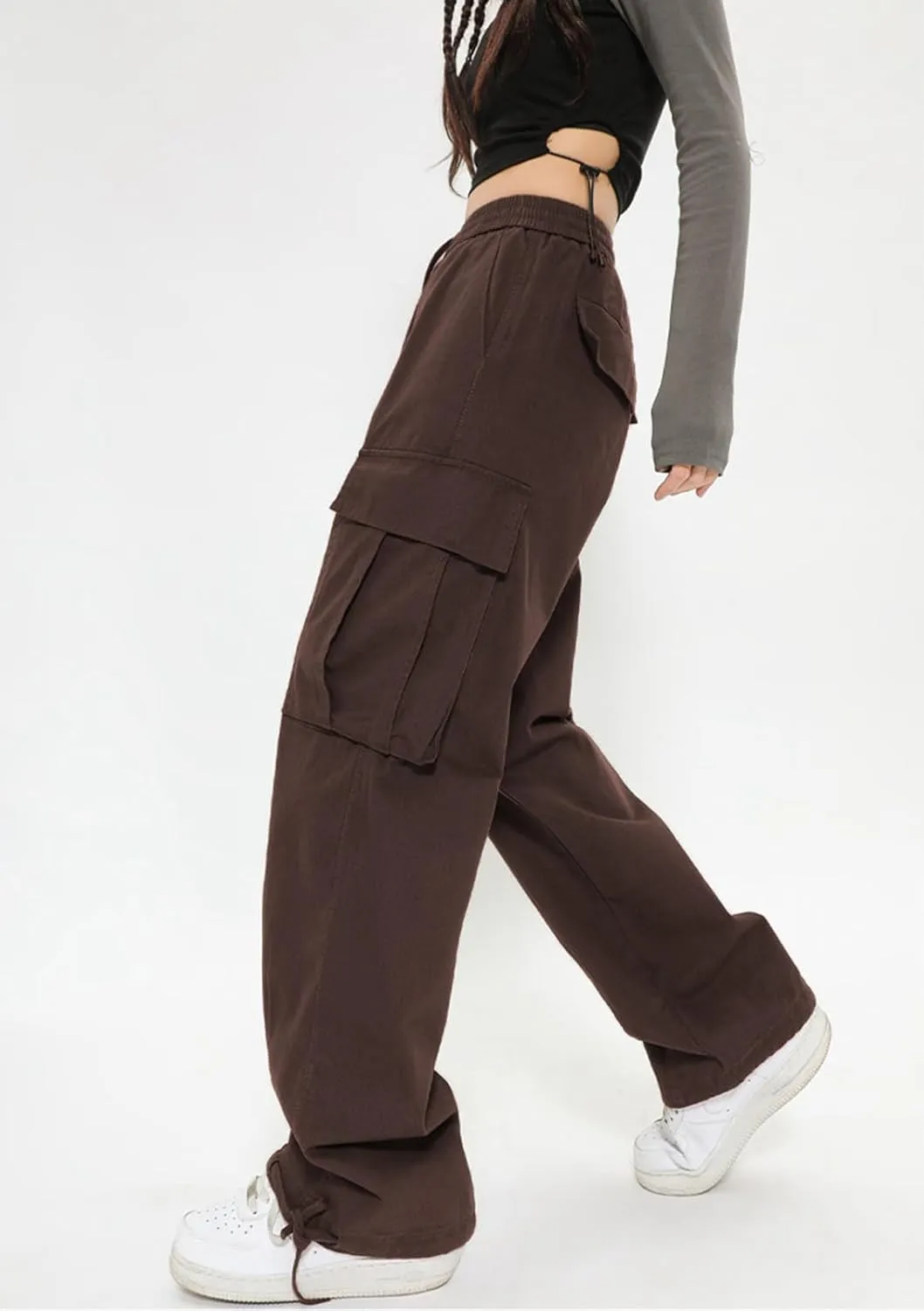Gothic Harajuku Cargo Pants Y2K Women Wide Leg Joggers Hippie Streetwear Loose Baggy Trousers