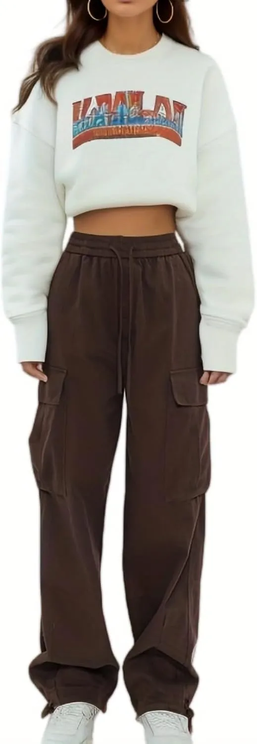 Gothic Harajuku Cargo Pants Y2K Women Wide Leg Joggers Hippie Streetwear Loose Baggy Trousers