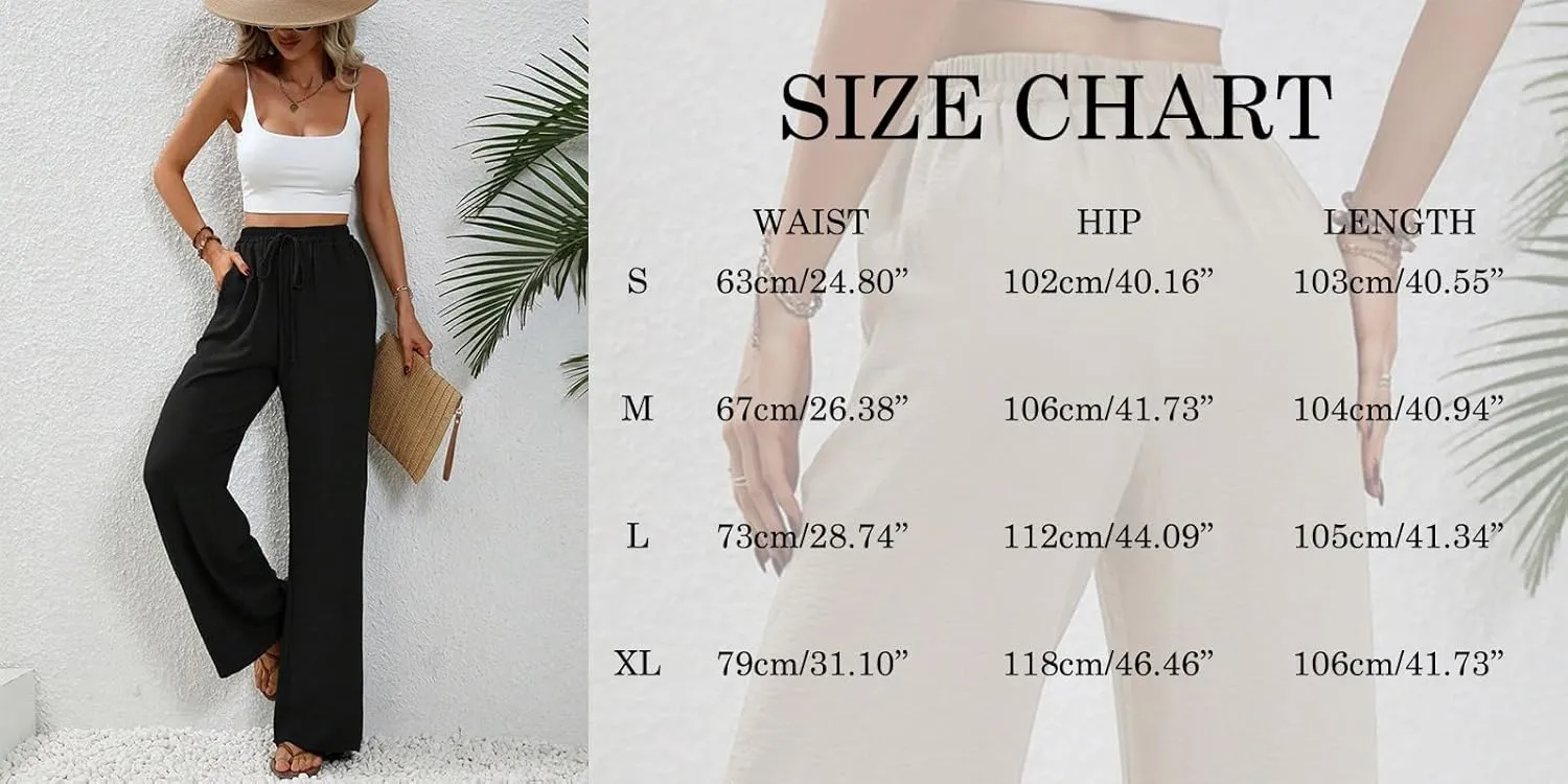 GUOLEZEEV Wide Leg Lounge Pants High Waisted Flowy Pants for Women Drawstring Palazzo Beach Pants with Pockets