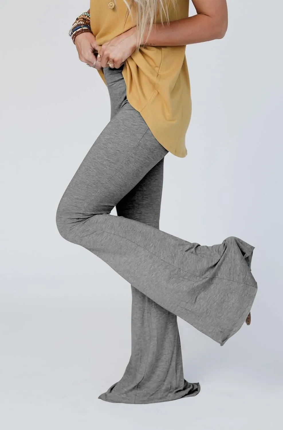 GUOLEZEEV Women Bell Bottoms High Waist Solid Color Stretchy Flare Leggings Trendy Y2k Pants
