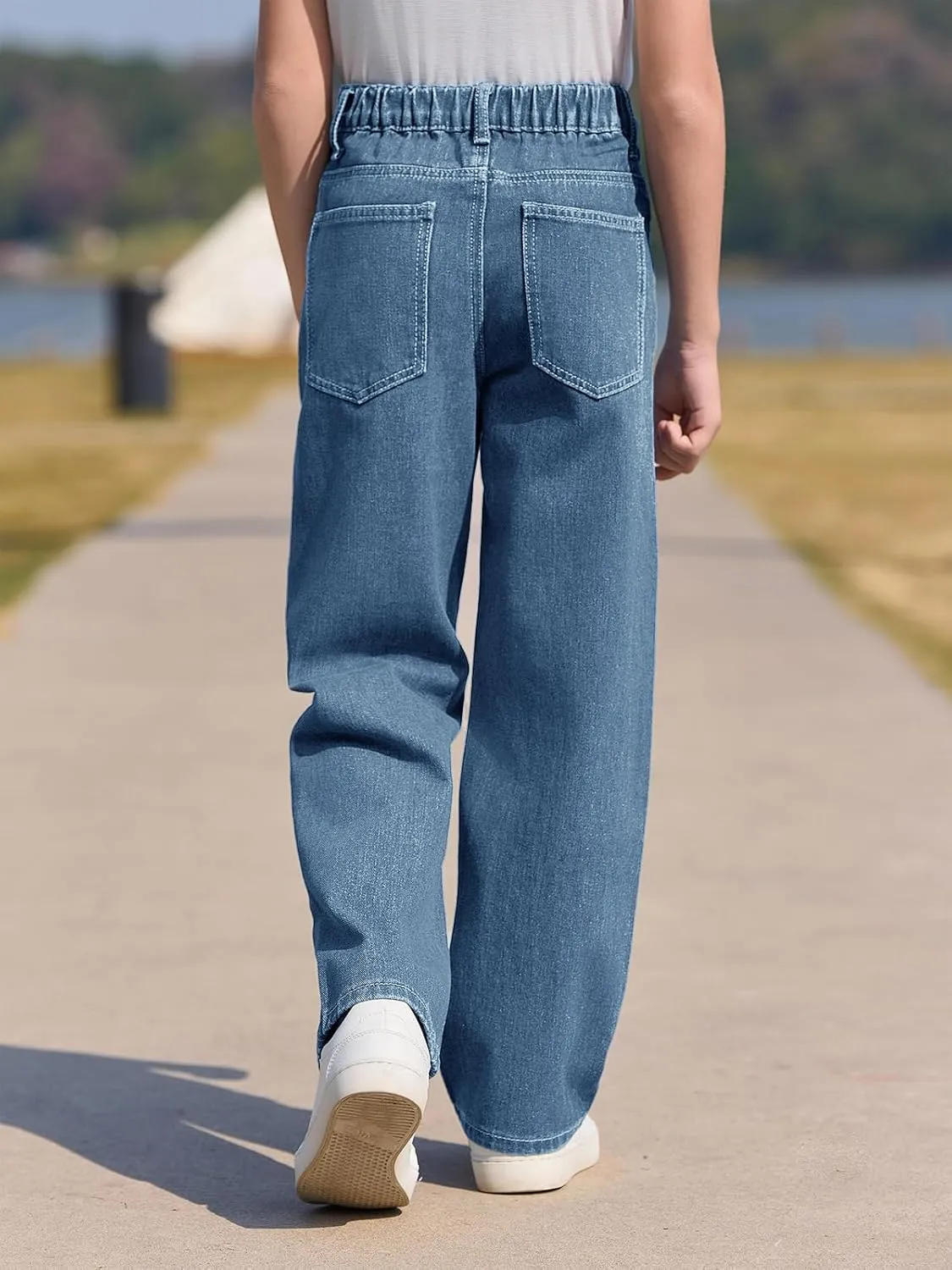 Haloumoning Boys Baggy Jeans Kids Casual Straight Leg Loose Fit Denim Pants with Pockets 5-14 Years