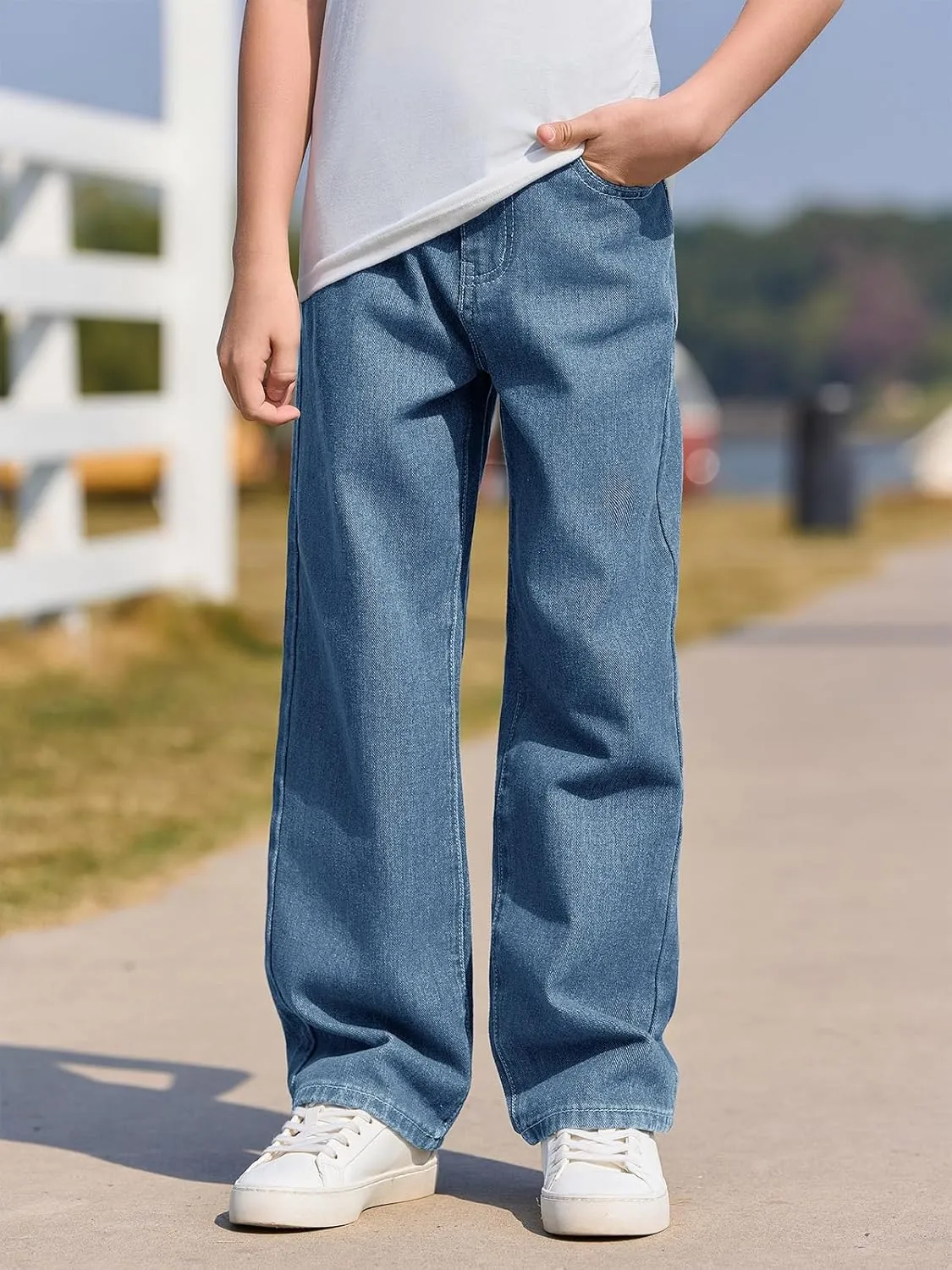 Haloumoning Boys Baggy Jeans Kids Casual Straight Leg Loose Fit Denim Pants with Pockets 5-14 Years