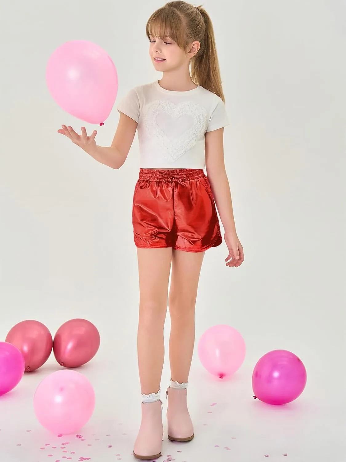 Haloumoning Girls Metallic Shorts Sparkly Dance Outfits Elastic Drawstring Shiny Hot Short Pants 5-14 Years