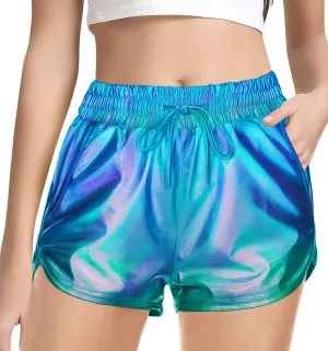 Haloumoning Girls Metallic Shorts Sparkly Dance Outfits Elastic Drawstring Shiny Hot Short Pants 5-14 Years