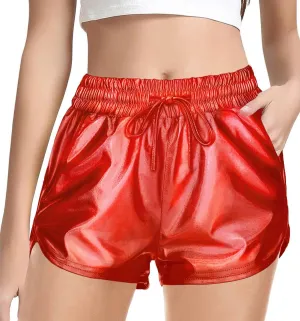 Haloumoning Girls Metallic Shorts Sparkly Dance Outfits Elastic Drawstring Shiny Hot Short Pants 5-14 Years