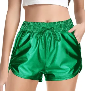 Haloumoning Girls Metallic Shorts Sparkly Dance Outfits Elastic Drawstring Shiny Hot Short Pants 5-14 Years