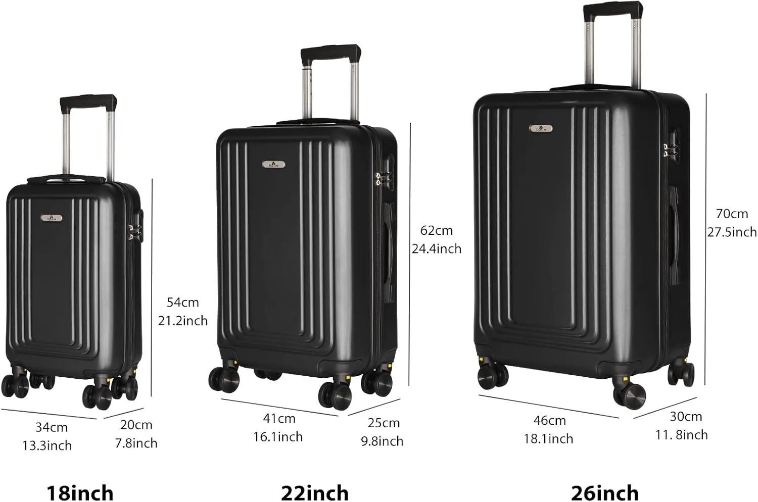 Hardside Spinner Luggage Set (20/24/28 Inch) - Lightweight Durable Suitcase with 360 Spinner Wheels, Lock, Black, 3-Piece Travel Luggage Set