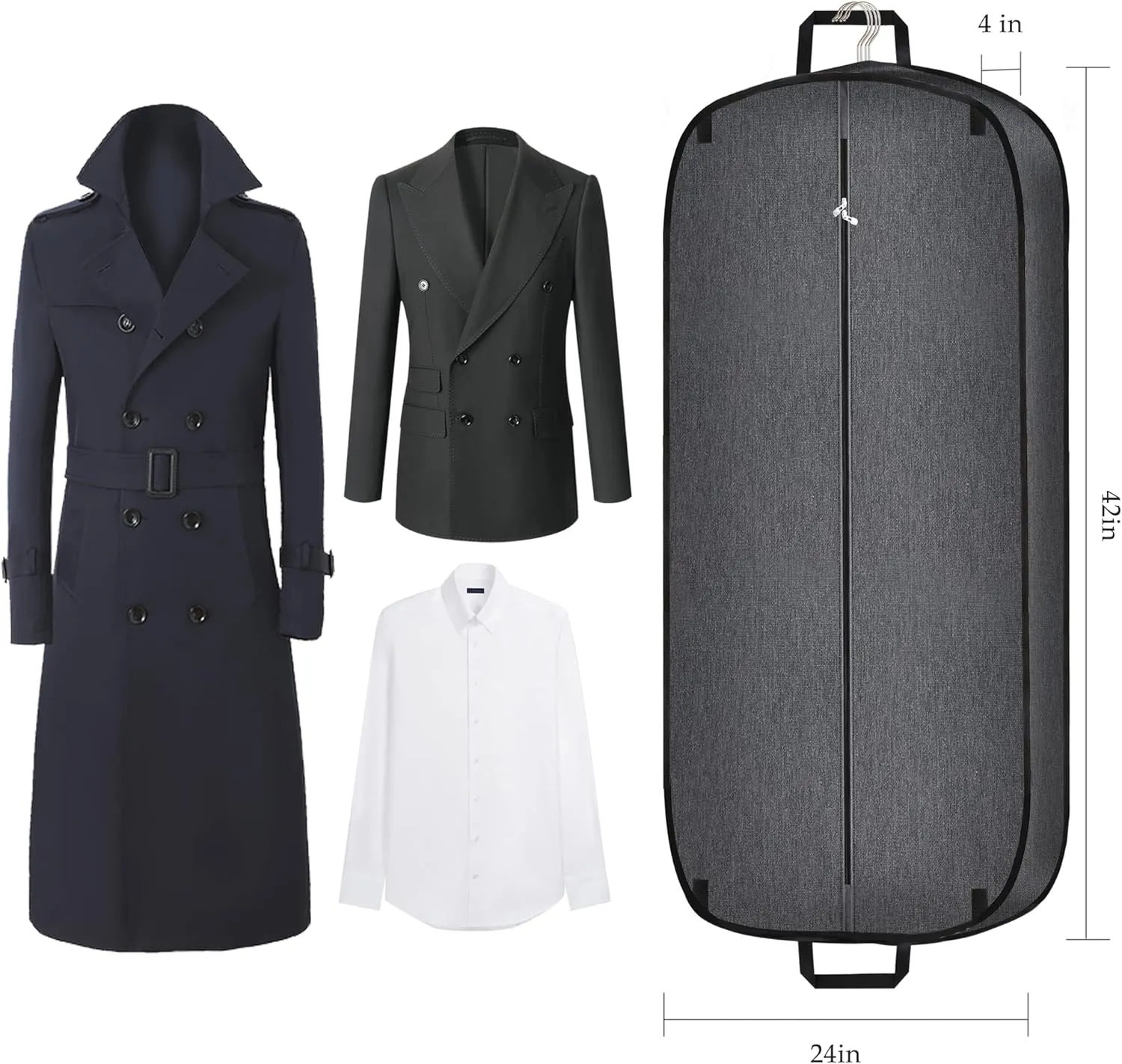 Heavy Duty Waterproof Garment Bag for Travel, Tear Resistance Suit Bag for Men Travel for Suits, Tuxedos, Coats, Uniform. 42 inch, Darkgrey, 2 Pack.
