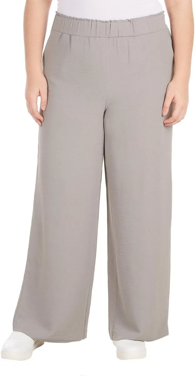 Hilary Radley Women's Wide Leg Crinkle Pants with Elasticwaistband