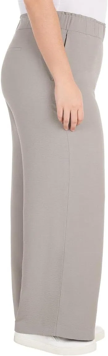 Hilary Radley Women's Wide Leg Crinkle Pants with Elasticwaistband