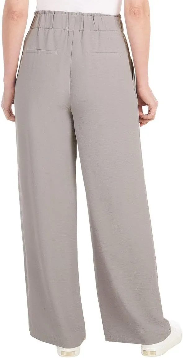 Hilary Radley Women's Wide Leg Crinkle Pants with Elasticwaistband