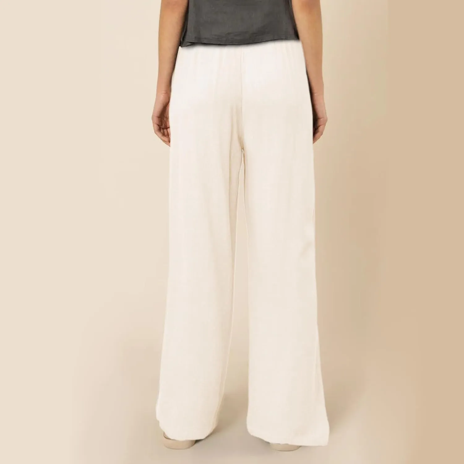 Hixiaohe Womens Linen Pants Summer Flowy Palazzo Trousers Casual Loose Wide Leg Pants High Waist Drawstring Beach Outfits