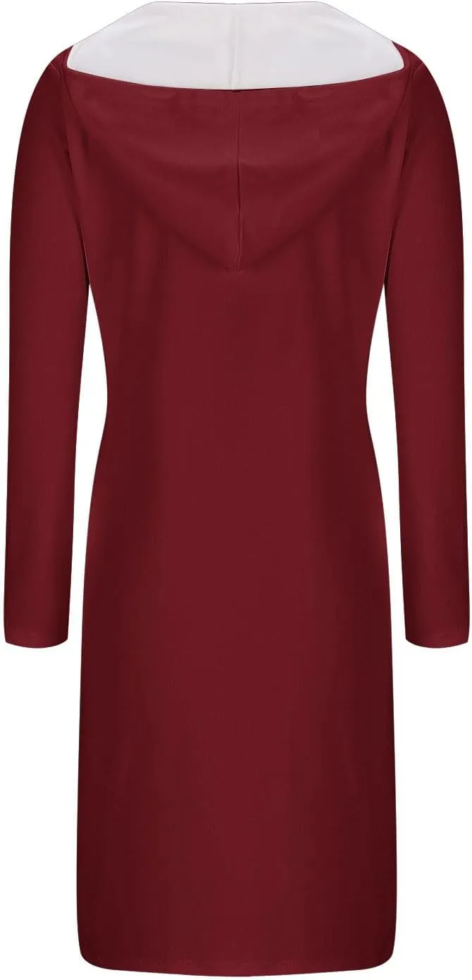 Hooded Sweatshirt Dress for Women Fall Winter Casual Long Sleeve V Neck Solid Loose Fit Pullover Elegant Midi Dresses