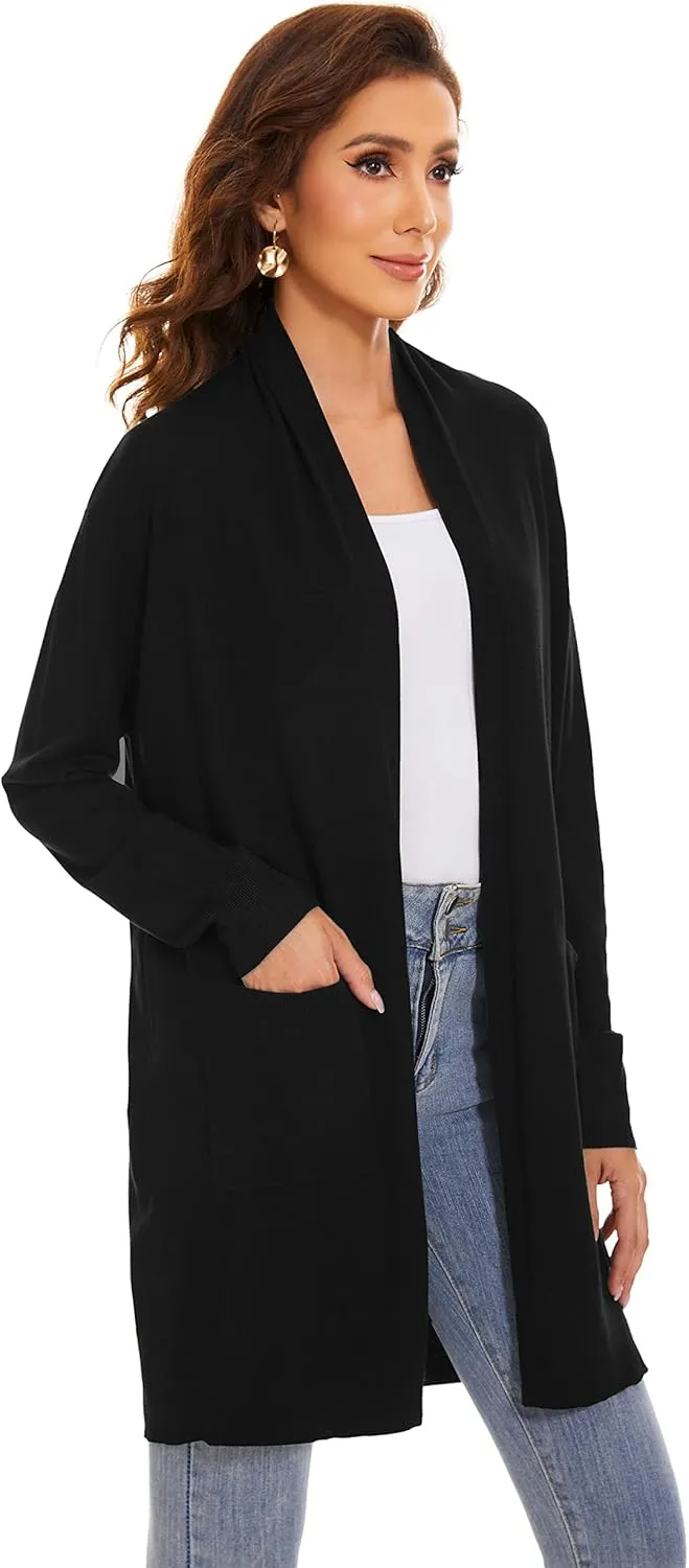 Huuloo Women's Open Front Long Shawl Cardigan Sweater with Pockets