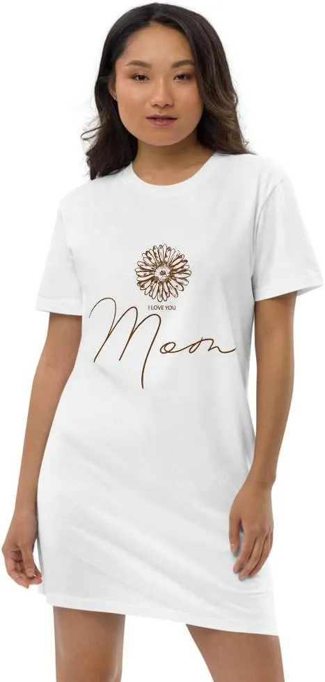 I Love You Mom Camomile Brown Quote Lettering Herbs Design Organic Cotton t-Shirt Dress